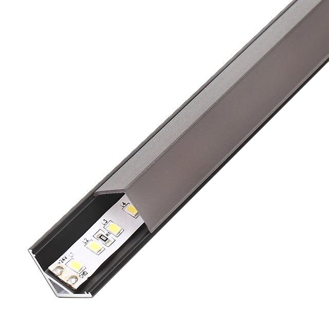 45 Degree 16*16mm Black Two Sides Lighting Corner LED Aluminum Profile with Black Diffuser and Endcaps