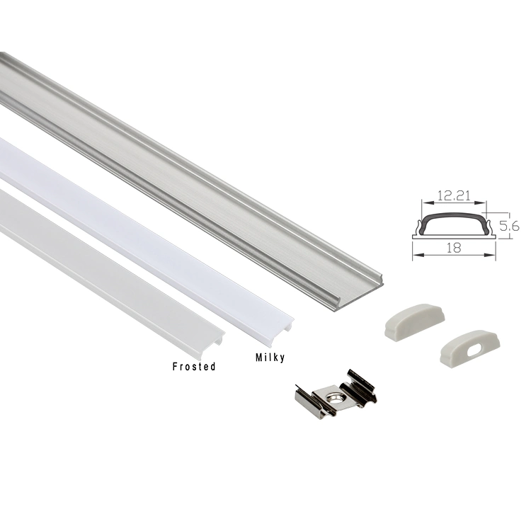 2m Bendable Surface Mounted Aluminium Profile for Strips, Frosted Diffuser, for Max 12mm Width Strip