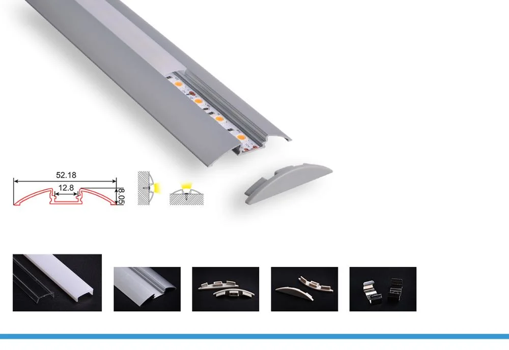 Flat Surface Mount LED Profile for LED Strip, Aluminium LED Channel C/W Clip-in Diffuser + End Caps + Mounting Clips