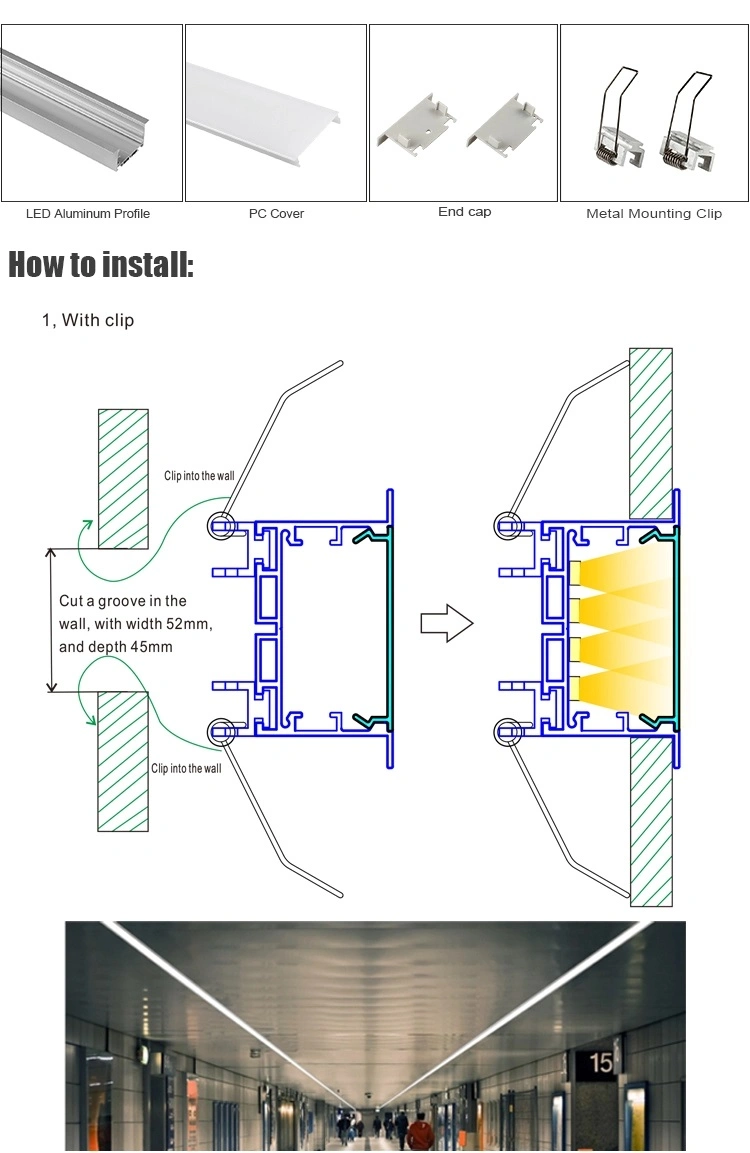 Recessed W65 X H32mm Wall Mounted/Ceiling Mounted Aluminum LED Profiles