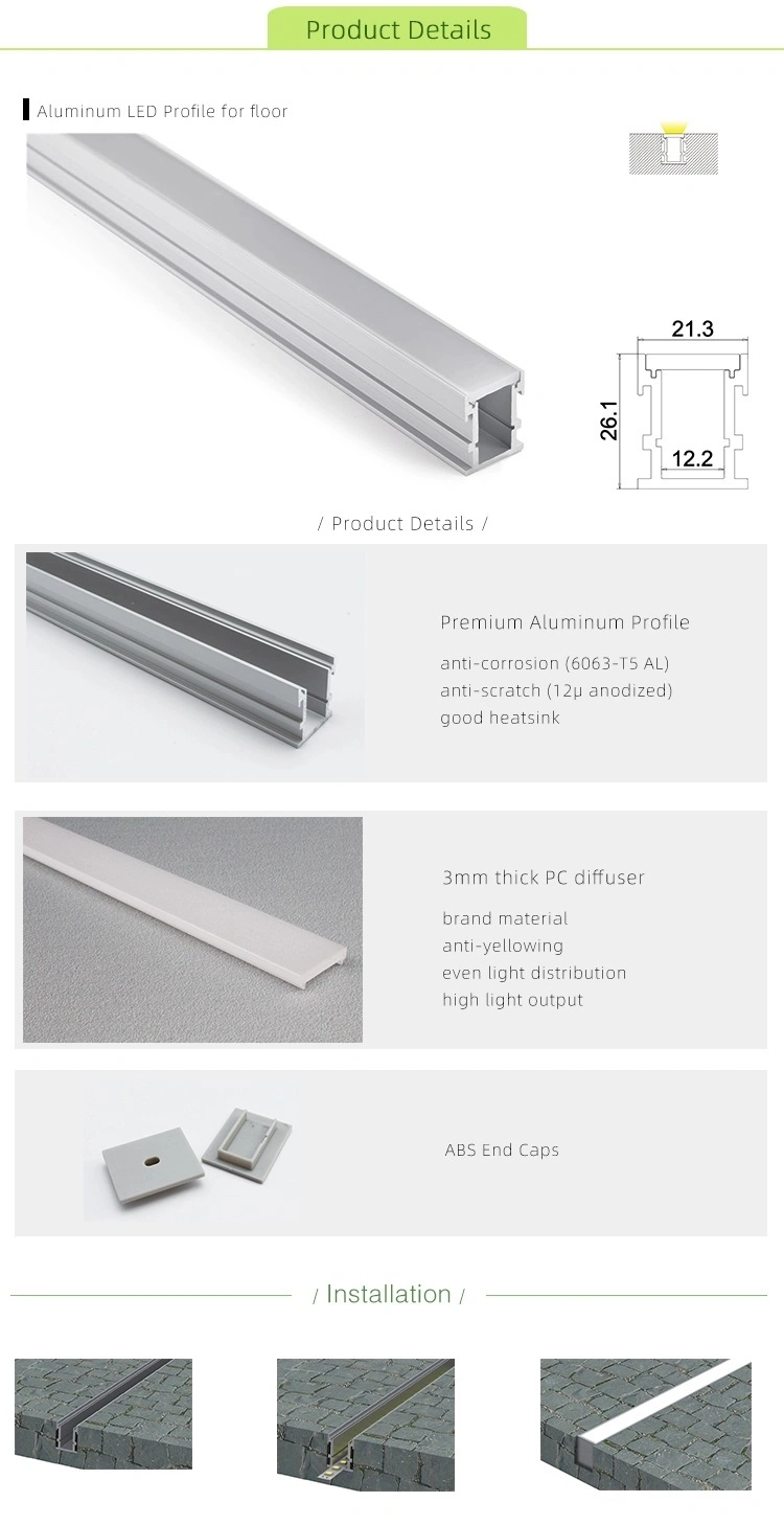 Recess Into Tiles Floors and Walls Aluminium LED Profile