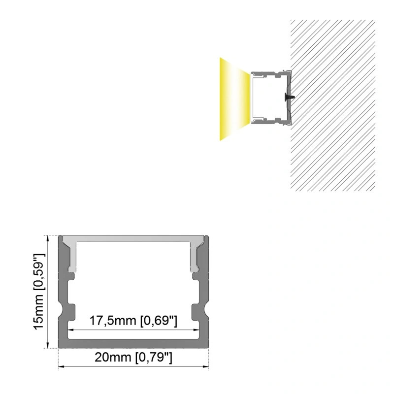 20X15mm Aluminum Profile for LED Grow Plant Lights LED Decorative Cabinet Light Housing LED Cupboard Light Profile